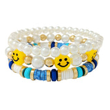 89688, SMILE HAPPY FACE MULTI LAYERED BEADED STRETCH BRACELET