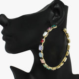 89706, 80MM MULTI RHINESTONE HOOP EARRING