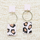 89708, LEOPARD PRINT GEOMETRIC RUBBER COATED EARRING
