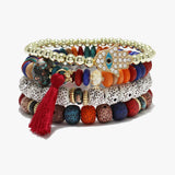 89709, EVIL EYE HAMSA MULTI LAYERED BEADED STRETCH BRACELET