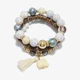89710, ELEPHANT CHARM MULTI LAYERED BEADED STRETCH BRACELET