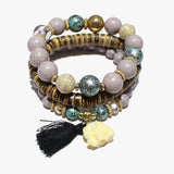 89710, ELEPHANT CHARM MULTI LAYERED BEADED STRETCH BRACELET