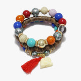 89710, ELEPHANT CHARM MULTI LAYERED BEADED STRETCH BRACELET