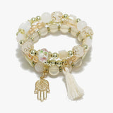 89711, HAMSA CHARM MULTI LAYERED BEADED STRETCH BRACELET