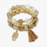 89711, HAMSA CHARM MULTI LAYERED BEADED STRETCH BRACELET
