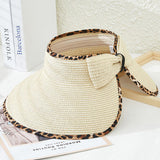 89755, LEOPARD EDGE STRAW ROLL UP VISOR