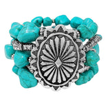 89762, WESTERN CONCHO MULTI BEAD WITH SEMI STONE STRETCH BRACELET