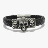 89899, SKULL HEAD STAINLESS STEEL LEATHER MAGNETIC CLOSE BRACELET