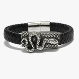 89901, SNAKE STAINLESS STEEL LEATHER MAGNETIC CLOSE BRACELET