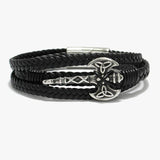 89903, AXE STAINLESS STEEL LEATHER MAGNETIC CLOSE BRACELET