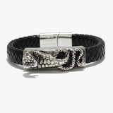 89904, COBRA STAINLESS STEEL LEATHER MAGNETIC CLOSE BRACELET