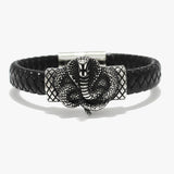 89905, COBRA STAINLESS STEEL LEATHER MAGNETIC CLOSE BRACELET