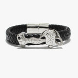 89906, AXE STAINLESS STEEL LEATHER MAGNETIC CLOSE BRACELET
