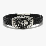 89907, SKULL STAINLESS STEEL LEATHER MAGNETIC CLOSE BRACELET