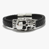 89908, SKULL STAINLESS STEEL LEATHER MAGNETIC CLOSE BRACELET