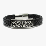 89909, MULTI SKULL STAINLESS STEEL LEATHER MAGNETIC CLOSE BRACELET