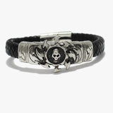 89911, SKULL HEAD STAINLESS STEEL LEATHER MAGNETIC CLOSE BRACELET