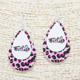 89915, "FAITH" LEOPARD PRINT TEARDROP WOOD EARRING