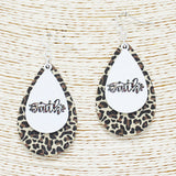 89915, "FAITH" LEOPARD PRINT TEARDROP WOOD EARRING