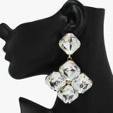 89995, CHUNKY SQUARE RHINESTONE DANGLE EARRING