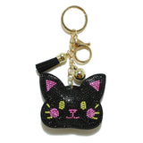 89997, HAPPY FACE KITTY CAT CRYSTAL EMBELLISHED KEYCHAIN