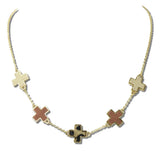 NW73020MU-1 8 · Leather Cross Station Necklace – Gold/Leopard Multi