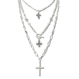 VN1441WS 8 · Layered Cross Chain Necklace – Worn Silver