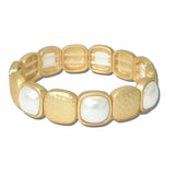 TFB00038MGCRM_BE 8 · Faceted Stone And Pearl Hammered Stretch Bracelet – Mat Gold/Cream