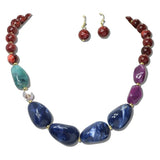 NE8792BU_JM 8 · Marbled Nugget Bead Necklace Set – Gold/Burgundy Multi