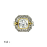 14K Gold Plated Two Tone Clear Square CZ Statement Ring – 8 · K2360C-8 8