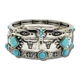 Western Steer Skull And Turquoise 3 Piece Stretch Bracelet Set – Silver Burnished/Turquoise · BB04415-SBTQ_MO 8