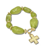 CB2427OLV 8 · Marbled Nugget Cross Stretch Bangle – Mat Gold/Olive