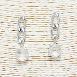 90024, RHODIUM DIPPED ROUND GLASS CRYSTAL DROP EARRING