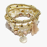 90094, "LOVE" CHARM MULTI LAYERED BEADED STRETCH BRACELET