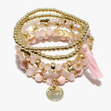 90094, "LOVE" CHARM MULTI LAYERED BEADED STRETCH BRACELET