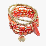 90094, "LOVE" CHARM MULTI LAYERED BEADED STRETCH BRACELET