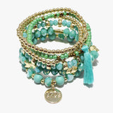 90094, "LOVE" CHARM MULTI LAYERED BEADED STRETCH BRACELET