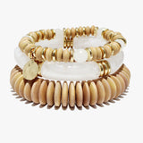 90099, CELLULOID ACETATE & WOOD ACCENT MULTI LAYERED BEADED STRETCH BRACELET