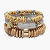 90099, CELLULOID ACETATE & WOOD ACCENT MULTI LAYERED BEADED STRETCH BRACELET