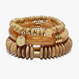 90099, CELLULOID ACETATE & WOOD ACCENT MULTI LAYERED BEADED STRETCH BRACELET