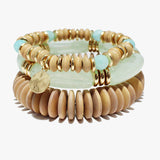 90099, CELLULOID ACETATE & WOOD ACCENT MULTI LAYERED BEADED STRETCH BRACELET
