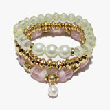 90101, PEARL ACCENT MULTI LAYERED BEADED STRETCH BRACELET