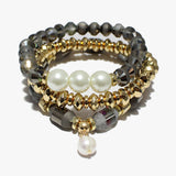 90101, PEARL ACCENT MULTI LAYERED BEADED STRETCH BRACELET