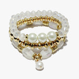90101, PEARL ACCENT MULTI LAYERED BEADED STRETCH BRACELET