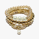 90101, PEARL ACCENT MULTI LAYERED BEADED STRETCH BRACELET