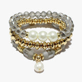 90101, PEARL ACCENT MULTI LAYERED BEADED STRETCH BRACELET