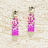 90102, COLORFUL LEOPARD PRINT WITH GLITTER ACRYLIC EARRING