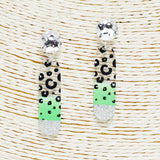90102, COLORFUL LEOPARD PRINT WITH GLITTER ACRYLIC EARRING