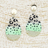 90103, TEARDROP LEOPARD PRINT WITH GLITTER ACRYLIC EARRING