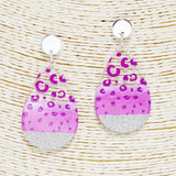 90103, TEARDROP LEOPARD PRINT WITH GLITTER ACRYLIC EARRING